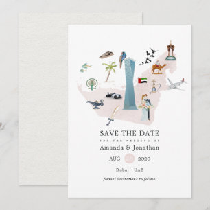 Aquarell-Destination-Hochzeit in Dubai, Vereinigte Save The Date