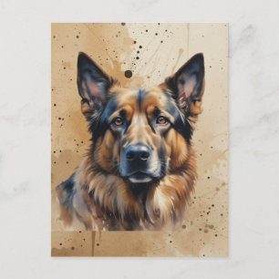 Aquarell Deutscher Schäferhund Haustier Hund Tier Postkarte
