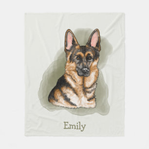 Aquarell Deutscher Schäferhund mit individuellem N Fleecedecke