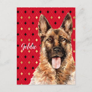Aquarell Deutscher Schäferhund personalisiert Postkarte