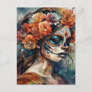 Aquarell Día de los Muertos Catrina-Porträt Postkarte