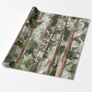 Aquarell Dichter Kiefernwald und Nebeliger Wald Geschenkpapier