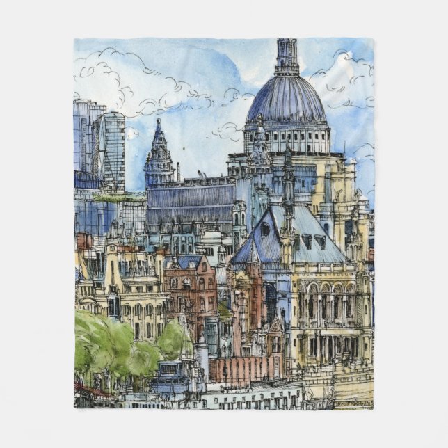 Aquarell-die Themse-Ufergegend der Fleecedecke (Vorderseite)