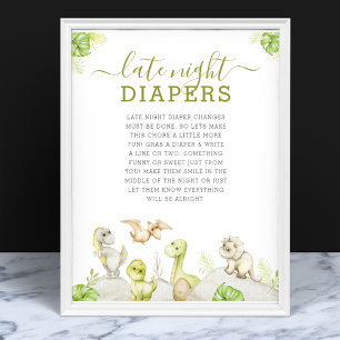 Aquarell-Dinosaur-Baby-Shower-Windeln für späte Na Poster