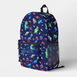 Aquarell-Dinosaurier-Astronauten im Weltraum Blau Bedruckter Rucksack