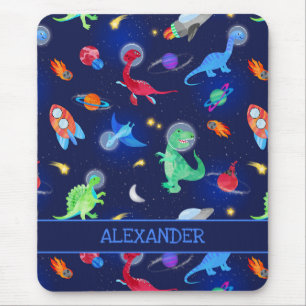 Aquarell-Dinosaurier-Astronauten im Weltraum Blau Mousepad