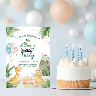 Aquarell-Dinosaurier-Kinderparty-Geburtstag  Einladung
