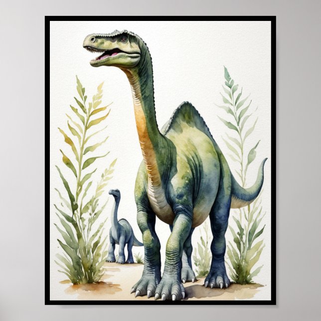 Aquarell-Diplodocus-Dinosaurier-Wandkunst Poster (Vorne)