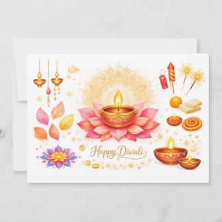 Aquarell-Diya- und Lotus-Karte Einladung