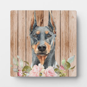 Aquarell Doberman & Blume Fotoplatte