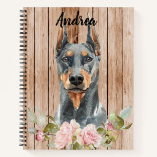 Aquarell Doberman & Blume Notizbuch