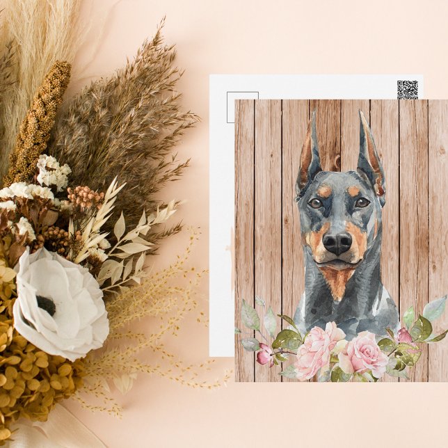 Aquarell Doberman & Blume Postkarte (Von Creator hochgeladen)