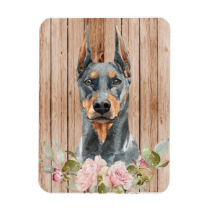 Aquarell-Dobermann & Blumen Magnet