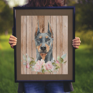 Aquarell-Dobermann & Blumen Poster