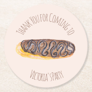 Aquarell-Donut-Schokolade-Handgezeichneter-Éclair- Runder Pappuntersetzer