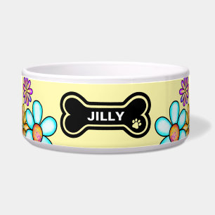Aquarell-Doodle-Blumen Personalisierter Hund Napf