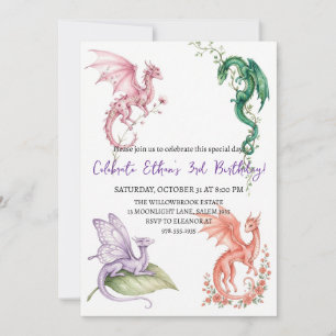 Aquarell-Drache-Geburtstagseinladung Einladung