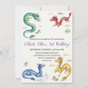 Aquarell-Drache-Geburtstagseinladung Einladung
