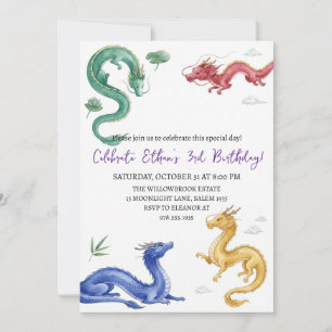 Aquarell-Drache-Geburtstagseinladung Einladung