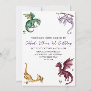 Aquarell-Drache-Geburtstagseinladung Einladung