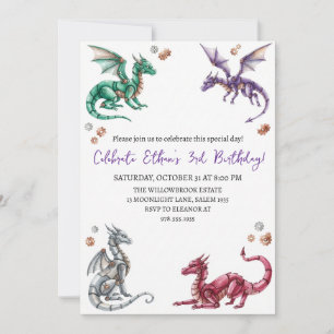 Aquarell-Drache-Geburtstagseinladung Einladung