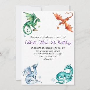 Aquarell-Drache-Geburtstagseinladung Einladung