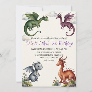 Aquarell-Drache-Geburtstagseinladung Einladung