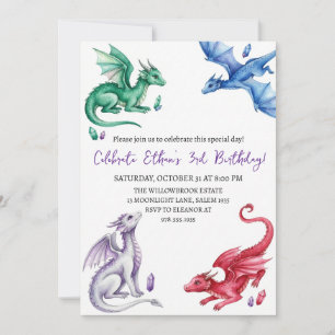 Aquarell-Drache-Geburtstagseinladung Einladung