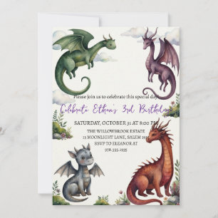Aquarell-Drache-Geburtstagseinladung Einladung