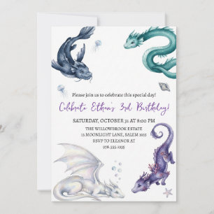 Aquarell-Drache-Geburtstagseinladung Einladung