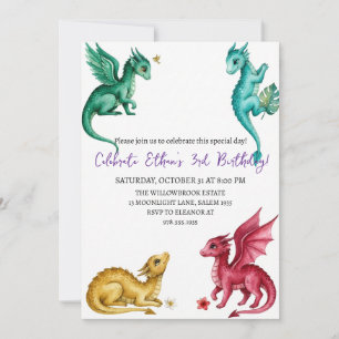Aquarell-Drache-Geburtstagseinladung Einladung