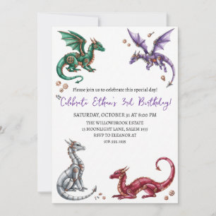 Aquarell-Drache-Geburtstagseinladung Einladung