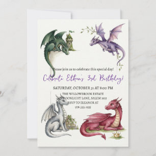 Aquarell-Drache-Geburtstagseinladung Einladung