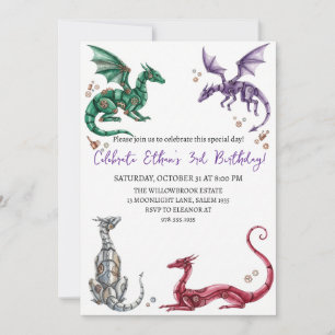 Aquarell-Drache-Geburtstagseinladung Einladung