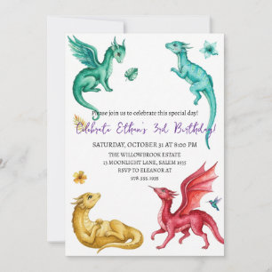 Aquarell-Drache-Geburtstagseinladung Einladung