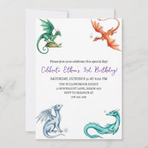 Aquarell-Drache-Geburtstagseinladung Einladung