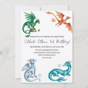 Aquarell-Drache-Geburtstagseinladung Einladung
