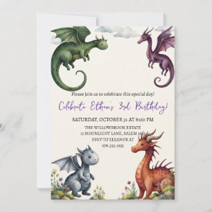 Aquarell-Drache-Geburtstagseinladung Einladung