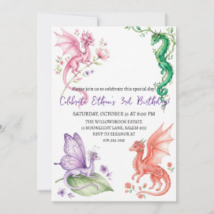 Aquarell-Drache-Geburtstagseinladung Einladung