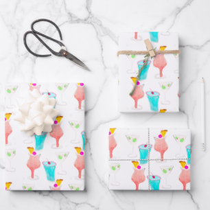Aquarell-Drinks Martini, Cocktails, Mixgetränke Geschenkpapier Set