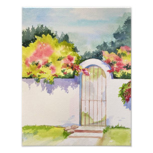 Aquarell-Druck eines gebogenen Gartentors Fotodruck