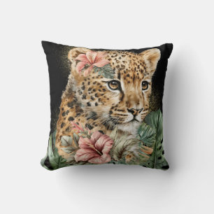 Aquarell-Dschungel-Baby-Tiere-Blumenkunst Kissen