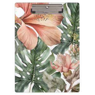 Aquarell-Dschungel-Blumenmuster Pfirsich Grün Gold Klemmbrett