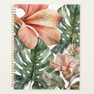 Aquarell-Dschungel-Blumenmuster Pfirsich Grün Gold Planer