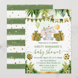 Aquarell-Dschungel-Elefanten-Baby-Party Einladung