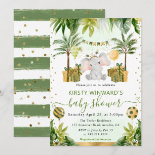 Aquarell-Dschungel-Elefanten-Baby-Party Einladung