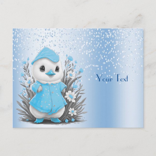Aquarell Duck Blue Flowers Postcard Postkarte (Vorderseite)