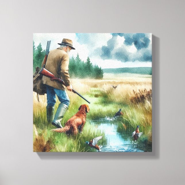 Aquarell Duck Hunter Stretched Canvas Print Leinwanddruck (Vorderseite)