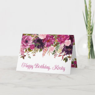 Aquarell Dunkelrosa Blumen Geburtstag Karte