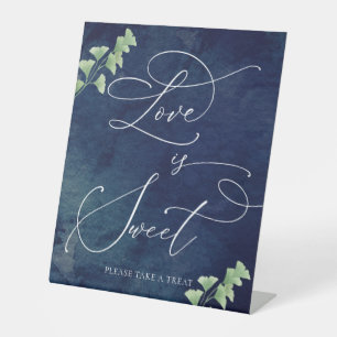 Aquarell Dunkle blaue Grüne Hochzeit Dessert Bar Sockelschild